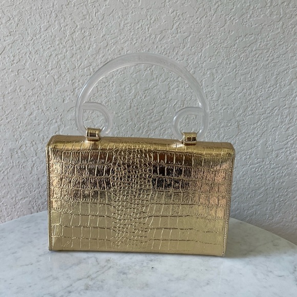 Midcentury Gold Croc Embossed and Lucite Handbag - Picture 4 of 7